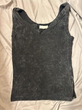 Washed Black Ribbed Tank Top - Women's